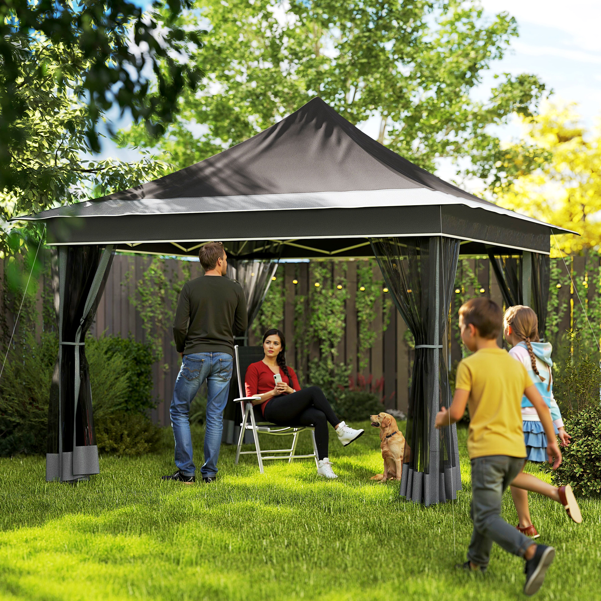 Outsunny Pop-Up-Gartenpavillon 3,6x3,6 m Höhenverstellbar in 3 Stufen mit M günstig online kaufen