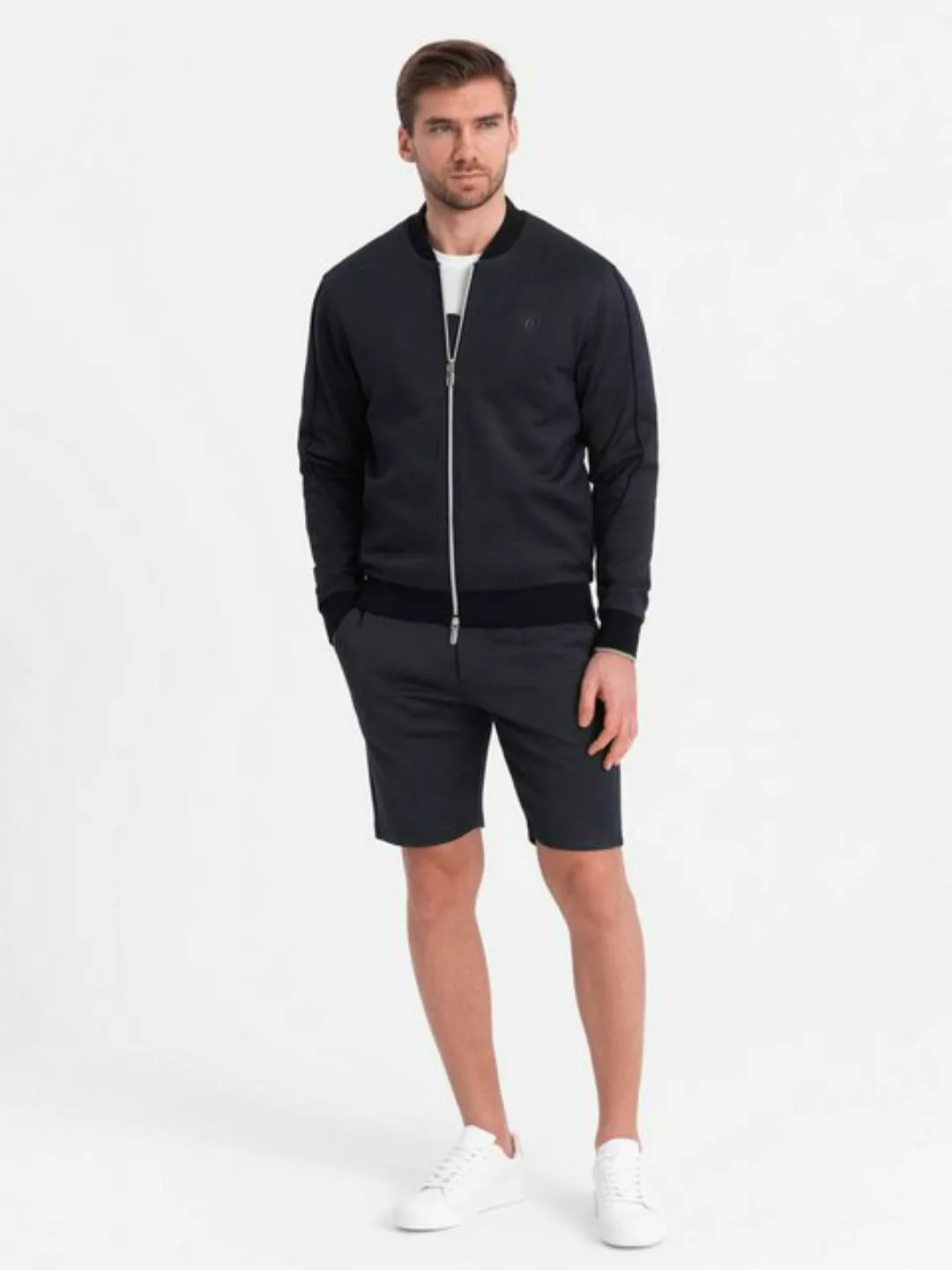 OMBRE Bomberjacke Set aus Bomberjacke und Jacquard-Strickshorts für Herren günstig online kaufen