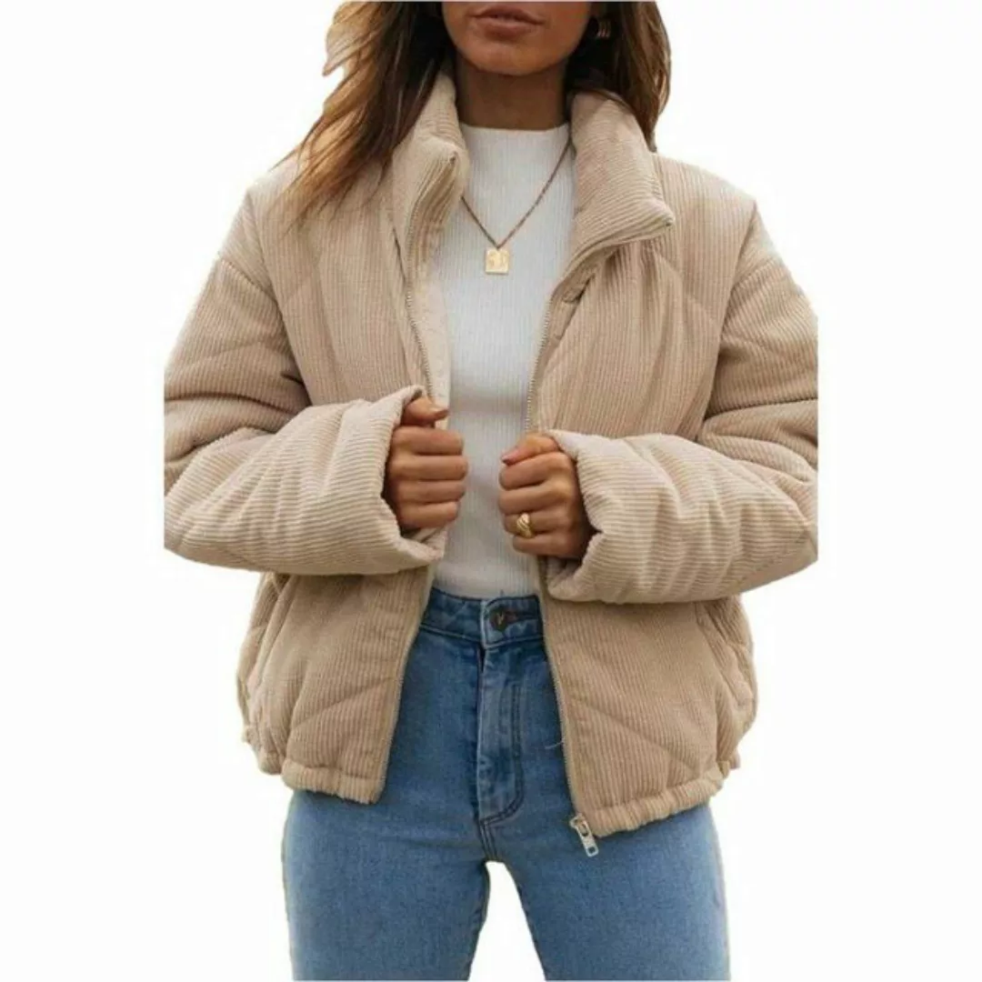 RUZU UG Cordjacke Damenjacke einfarbig langärmelig Cord-Reißverschlussjacke günstig online kaufen