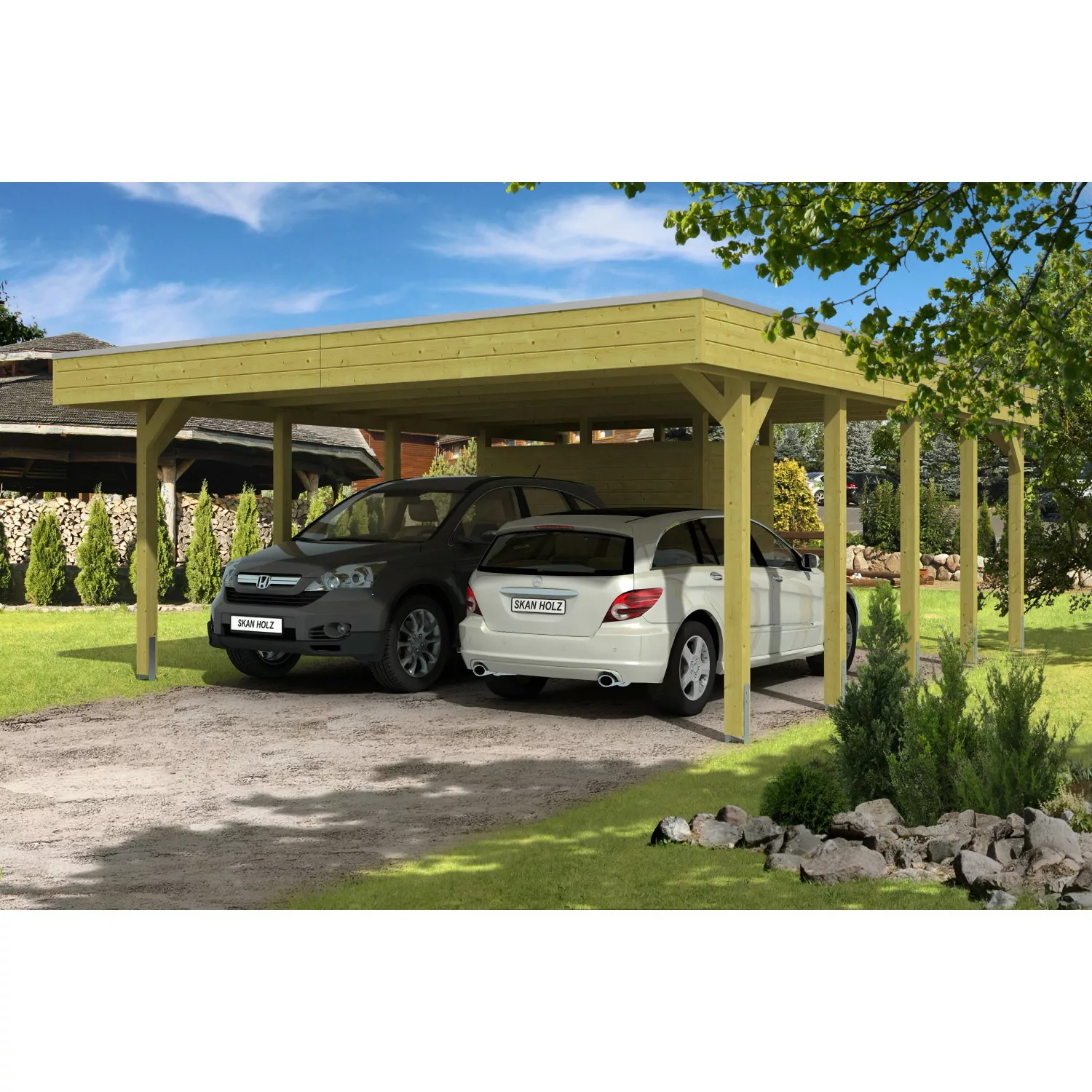 Skan Holz Flachdach-Doppelcarport Friesland B x T 557 cm x 708 cm Set 4 günstig online kaufen