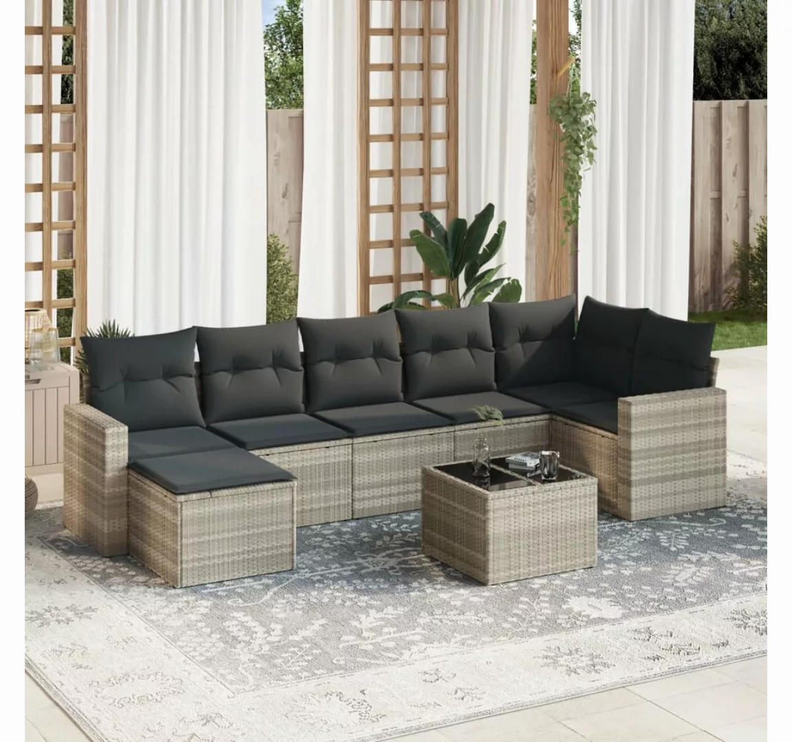 vidaXL Sofaelement 8-tlg. Garten-Sofagarnitur mit Kissen Hellgrau Poly Ratt günstig online kaufen