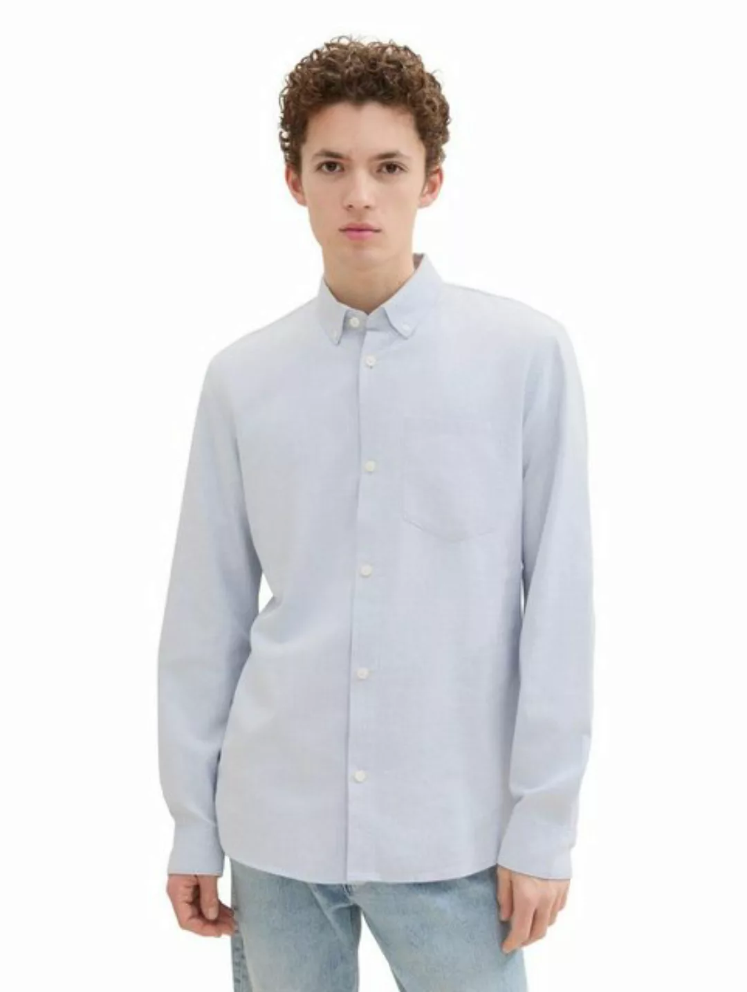 TOM TAILOR Denim Langarmshirt fitted structured shirt, offwhite fine struct günstig online kaufen