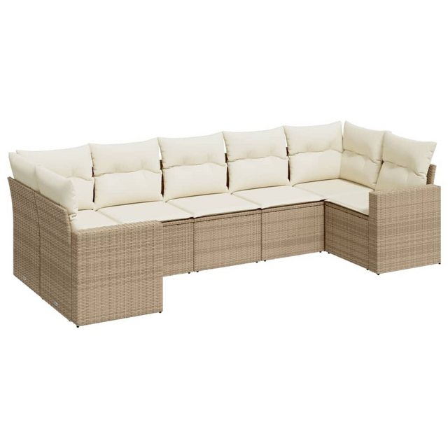 vidaXL Sofaelement 7-tlg. Garten-Sofagarnitur mit Kissen Beige Poly Rattan günstig online kaufen