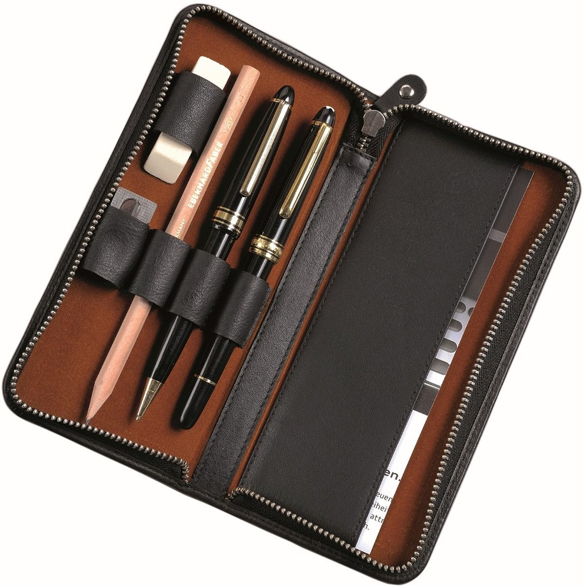 Alassio® Federtasche Stiftetui 17,5x8x2,5cm Leder schwarz günstig online kaufen