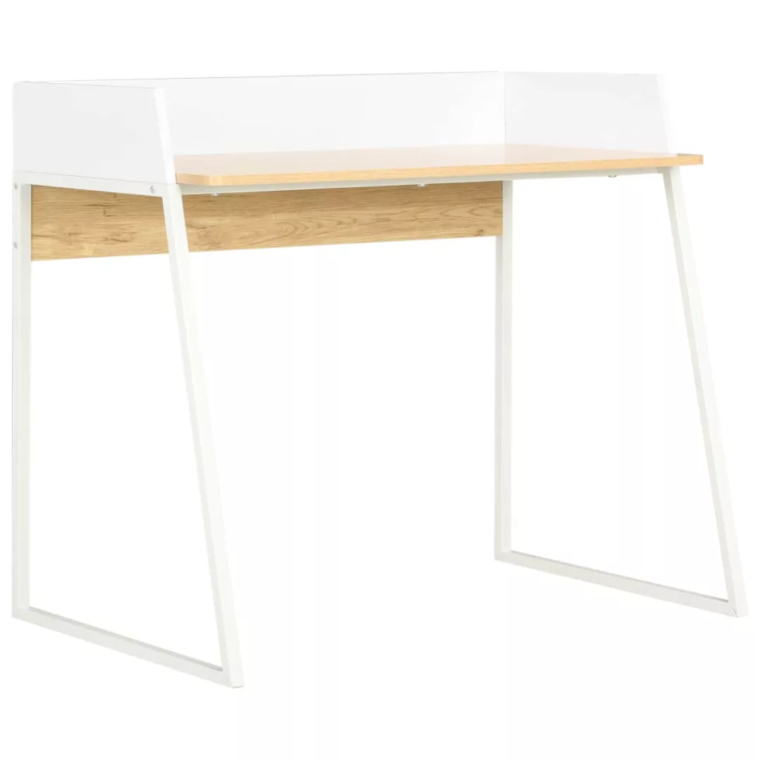 Schreibtisch Weiß Und Eiche 90x60x88 Cm günstig online kaufen