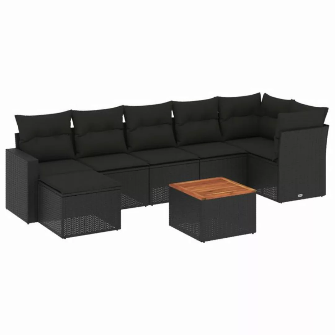 vidaXL Loungesofa 8-tlg. Garten-Sofagarnitur mit Kissen Schwarz Poly Rattan günstig online kaufen