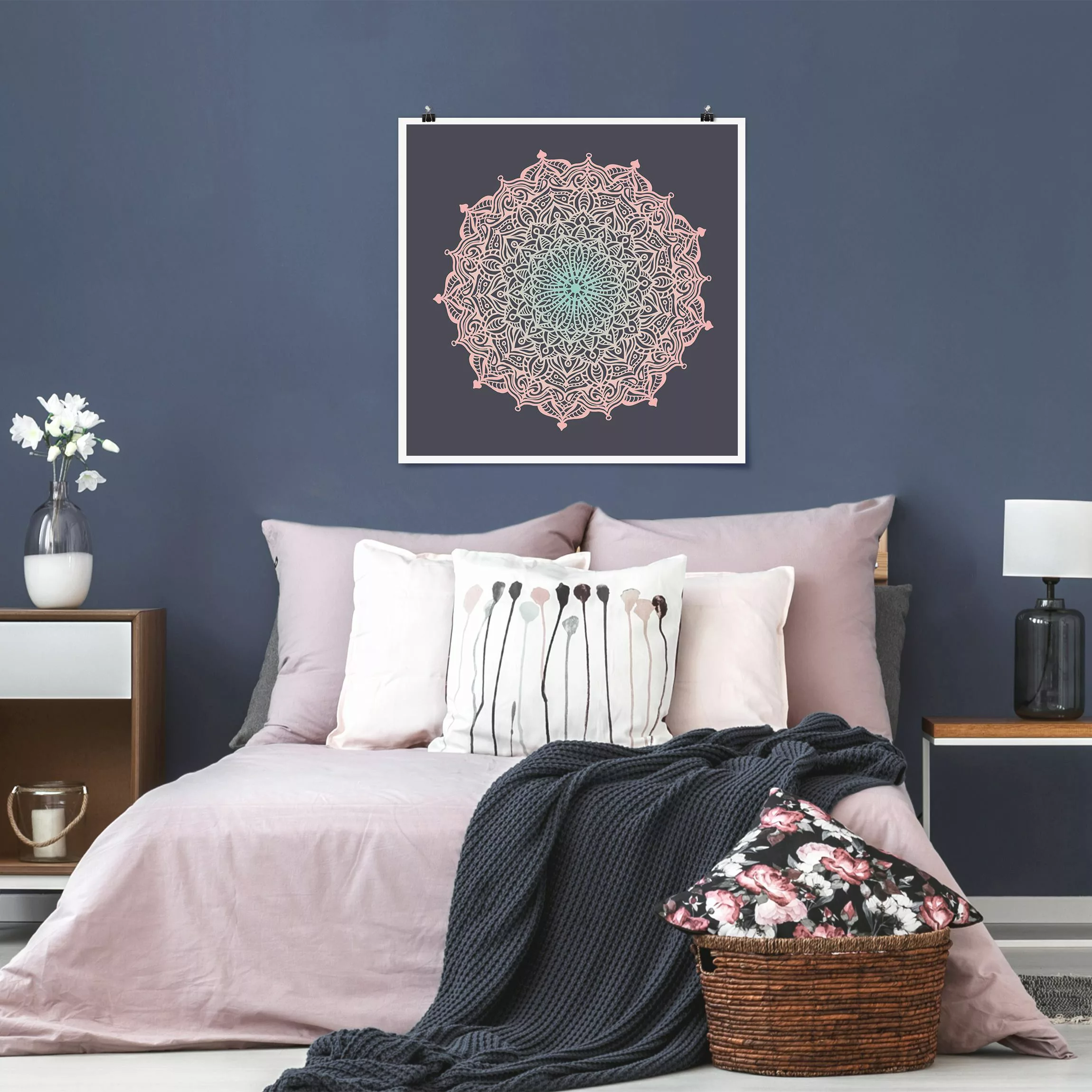Poster Mandala Ornament in Rose und Blau günstig online kaufen