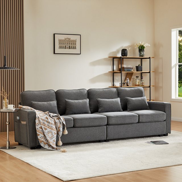 Ulife Sofa Multifunktionales 4-Sitzer-Leinensofa, 1 Teile, Atmungsaktiv, Fe günstig online kaufen