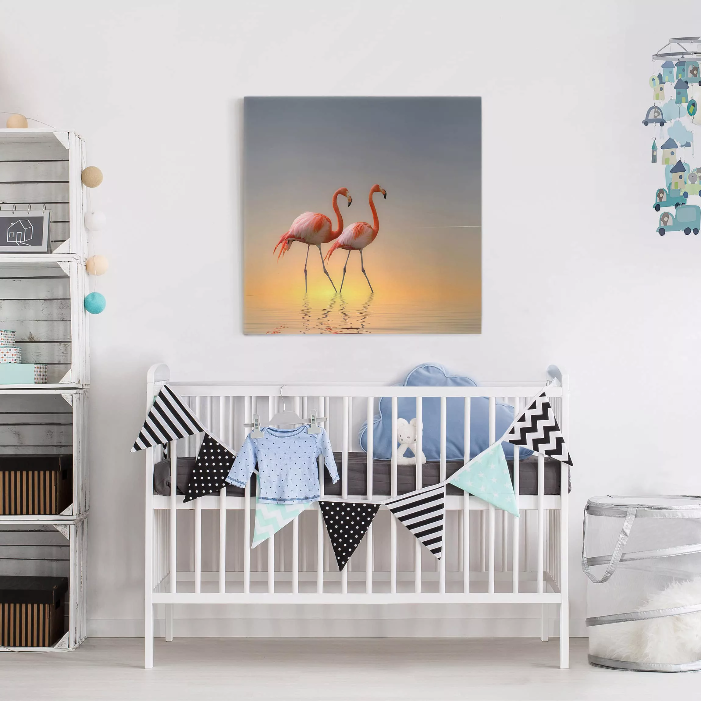 Leinwandbild - Quadrat Flamingo Love günstig online kaufen