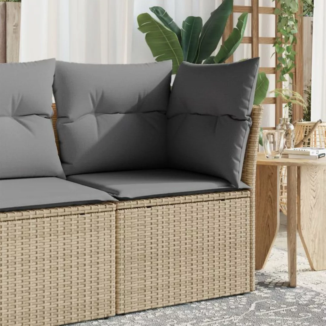 vidaXL Loungesofa Gartensessel ohne Armlehnen mit Kissen Beige Poly Rattan, günstig online kaufen