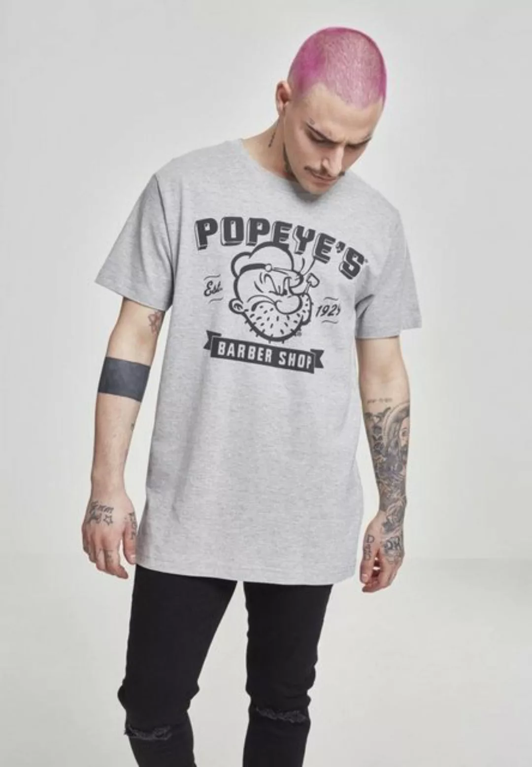 Merchcode Popeye Barber Shop Tee MC179 Heather Grey günstig online kaufen