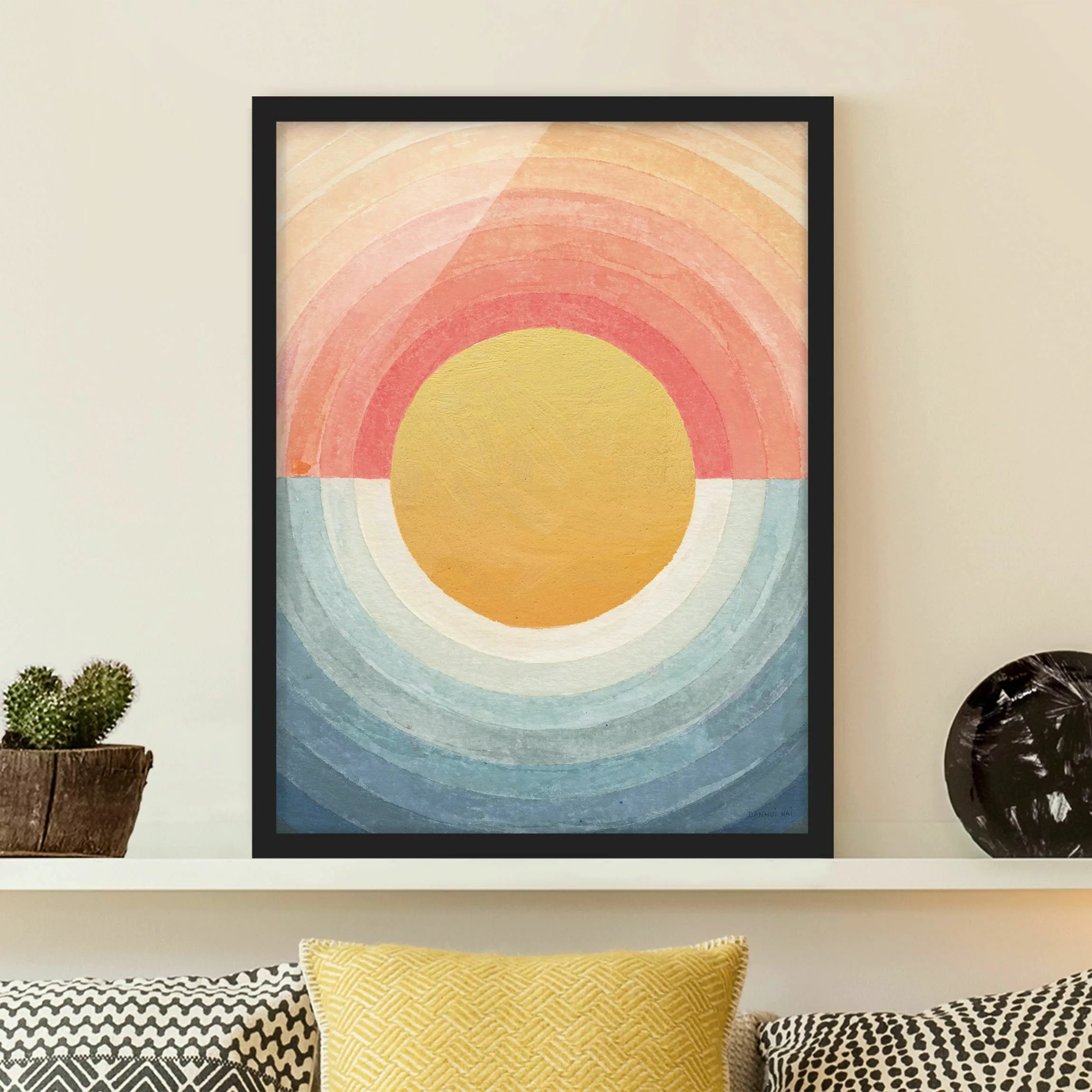 Bild mit Rahmen Sonne zwischen Himmel und Meer günstig online kaufen