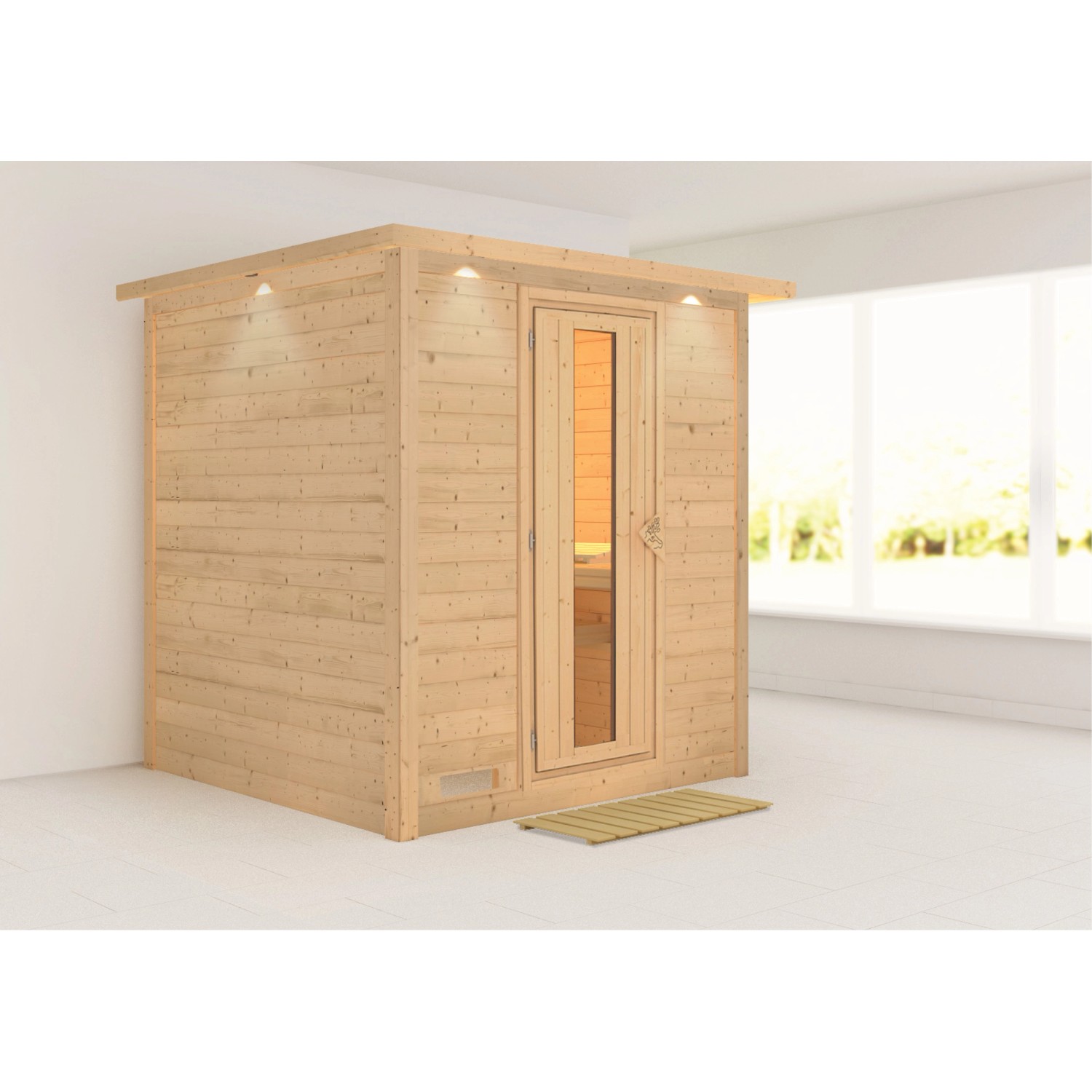 Karibu Sauna Marika LED-Dachkranz und Natur günstig online kaufen