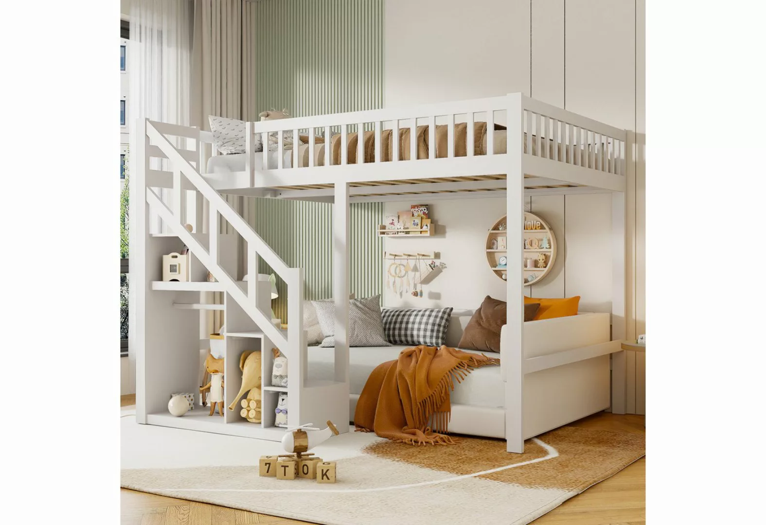 Furnishings Home Hochbett Stauraumbett Kinderbett Holzbett Mit Treppe, Abst günstig online kaufen