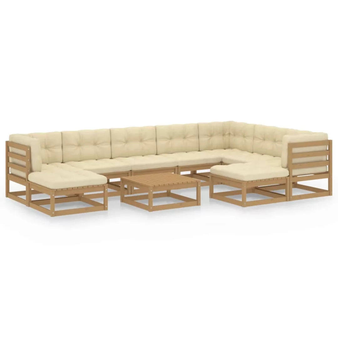 10-tlg. Garten-lounge-set Kissen Honigbraun Kiefer Massivholz günstig online kaufen