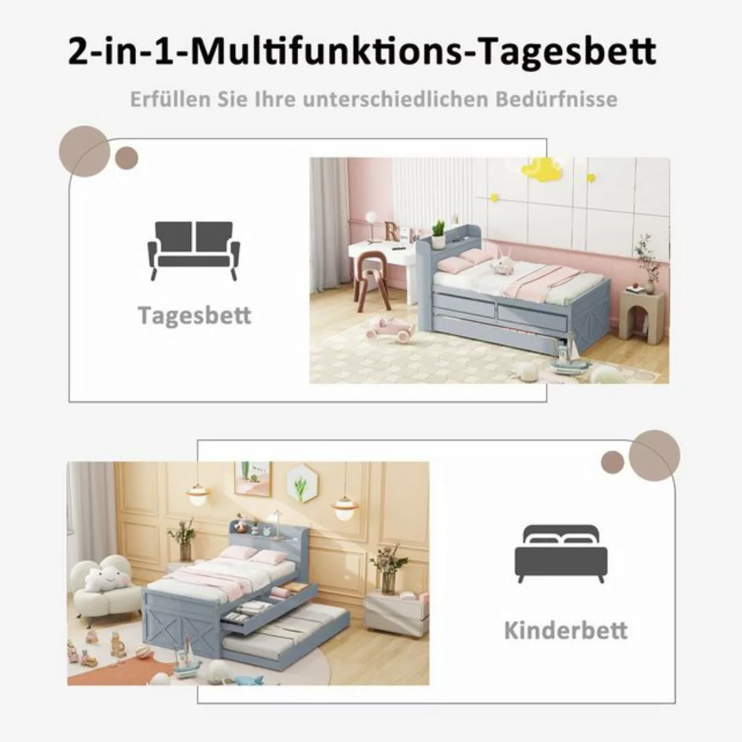 OKWISH Stauraumbett Einzelbett mit ausziehbarer Schublade Lattenrost (Nacht günstig online kaufen