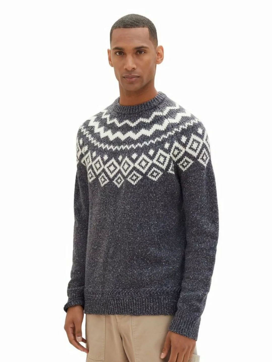 Tom Tailor Herren Rundhals Pullover STRUCTURED CREWNECK KNIT - Regular Fit günstig online kaufen