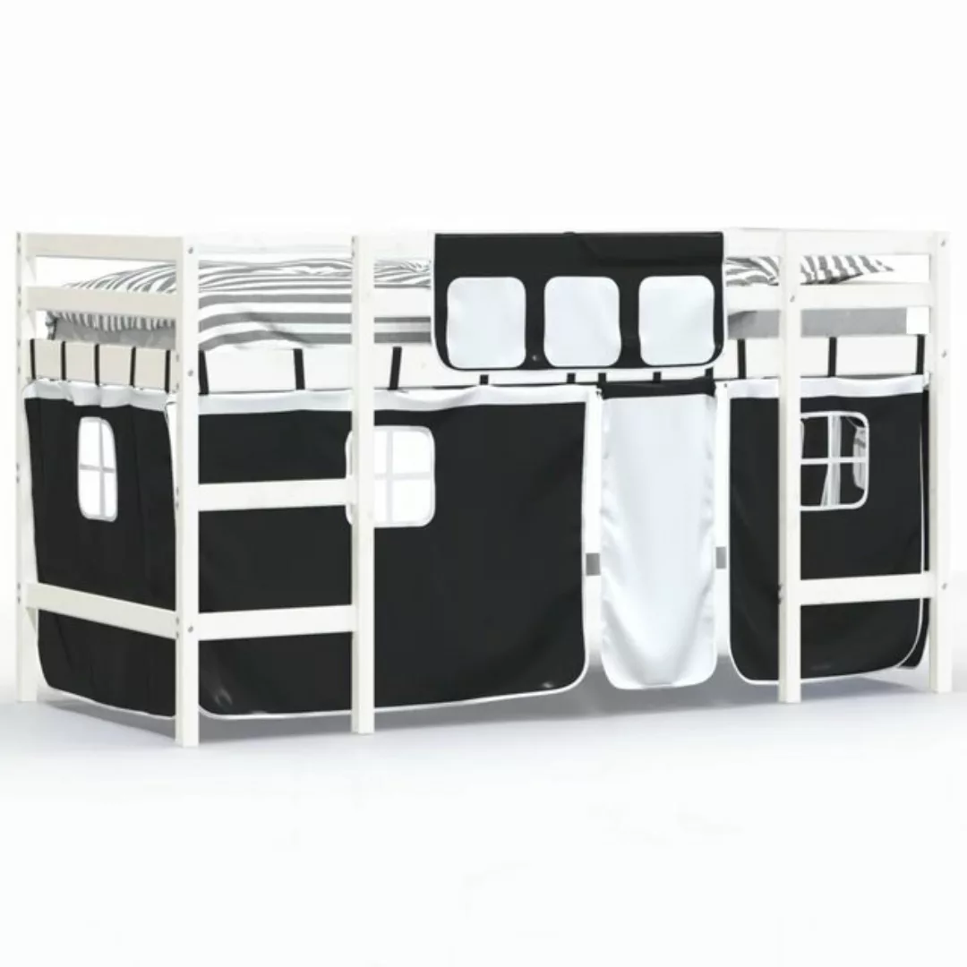 vidaXL Bett Kinderhochbett mit Vorhängen Weiß und Schwarz Massivholz Kiefer günstig online kaufen