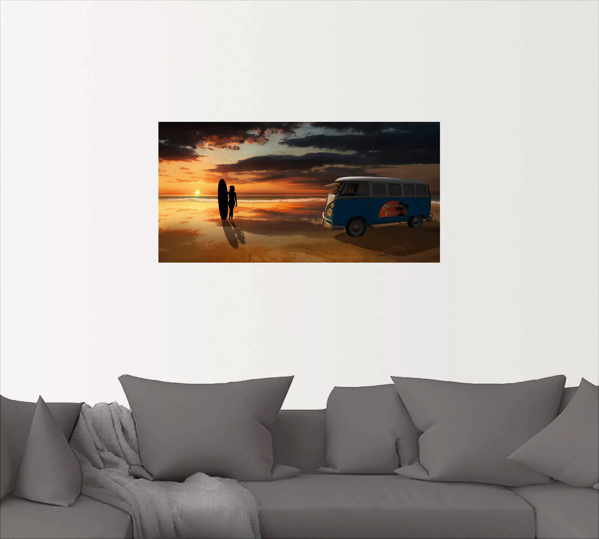 Artland Wandbild "Surfen in Kalifornien mit Bulli T1", Küste, (1 St.), als günstig online kaufen