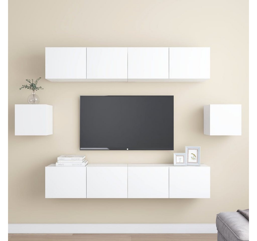 vidaXL TV-Schrank 6-tlg TV-Schrank-Set Weiß Spanplatte TV-Konsole für Ferns günstig online kaufen