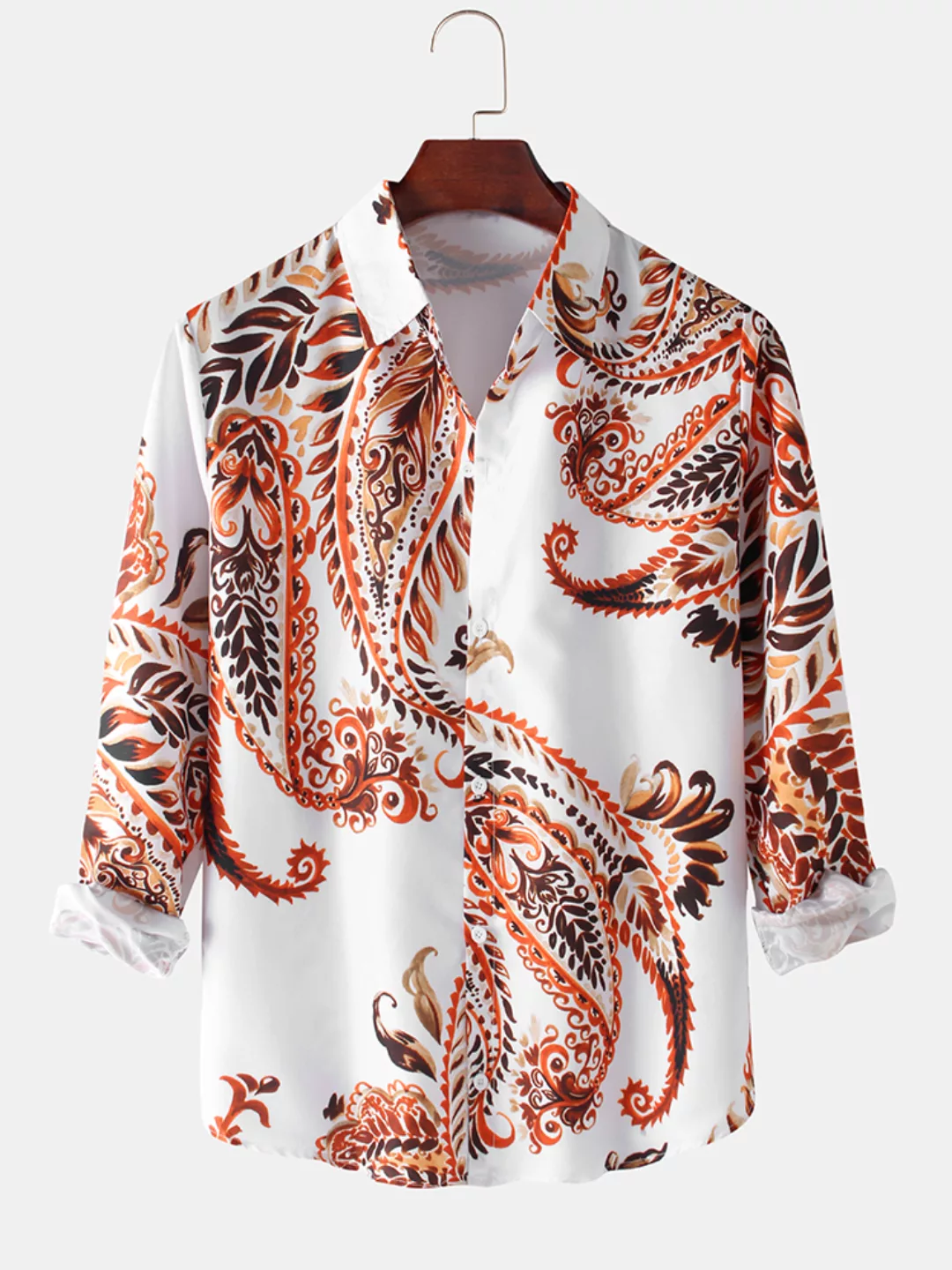 Mens Ethnic Style Print Loose Fit Casual Button Up Langarmhemden günstig online kaufen