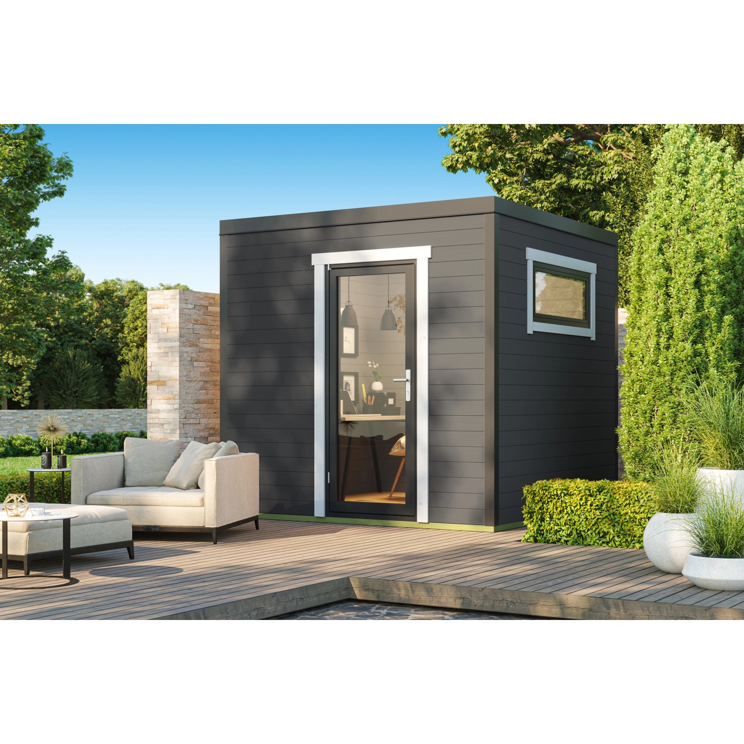 Weka Design-Gartenhaus S 445 Gr. 1 Graphitgrau Lasiert 250 cm x 250 cm FSC® günstig online kaufen