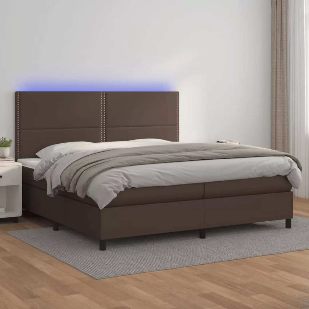 Vidaxl Boxspringbett Mit Matratze & Led Braun 200x200 Cm Kunstleder günstig online kaufen