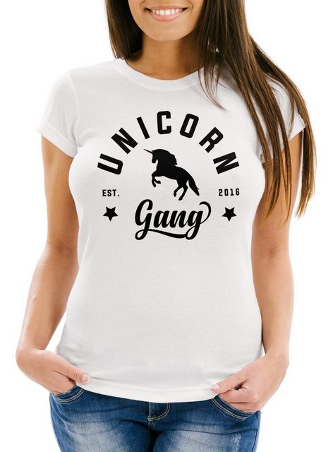 MoonWorks Print-Shirt Einhorn Damen T-Shirt Unicorn Gang Slim Fit Moonworks günstig online kaufen