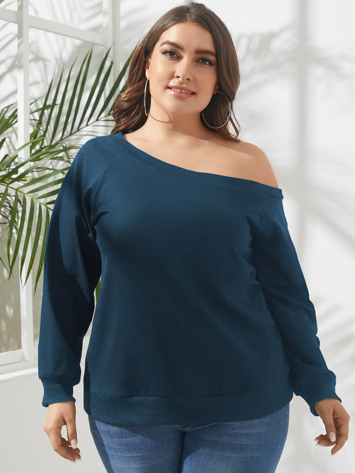 YOINS Plus Größe One Schulterlange Ärmel Bluse günstig online kaufen