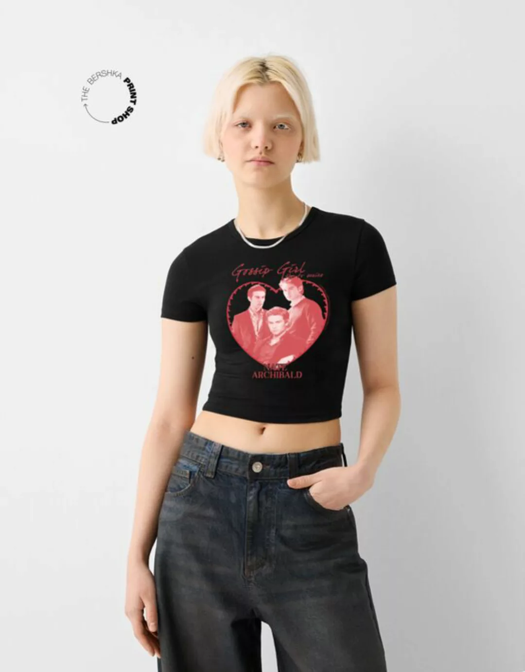 Bershka T-Shirt Gossip Girl Mit Kurzen Ärmeln Damen L Schwarz günstig online kaufen