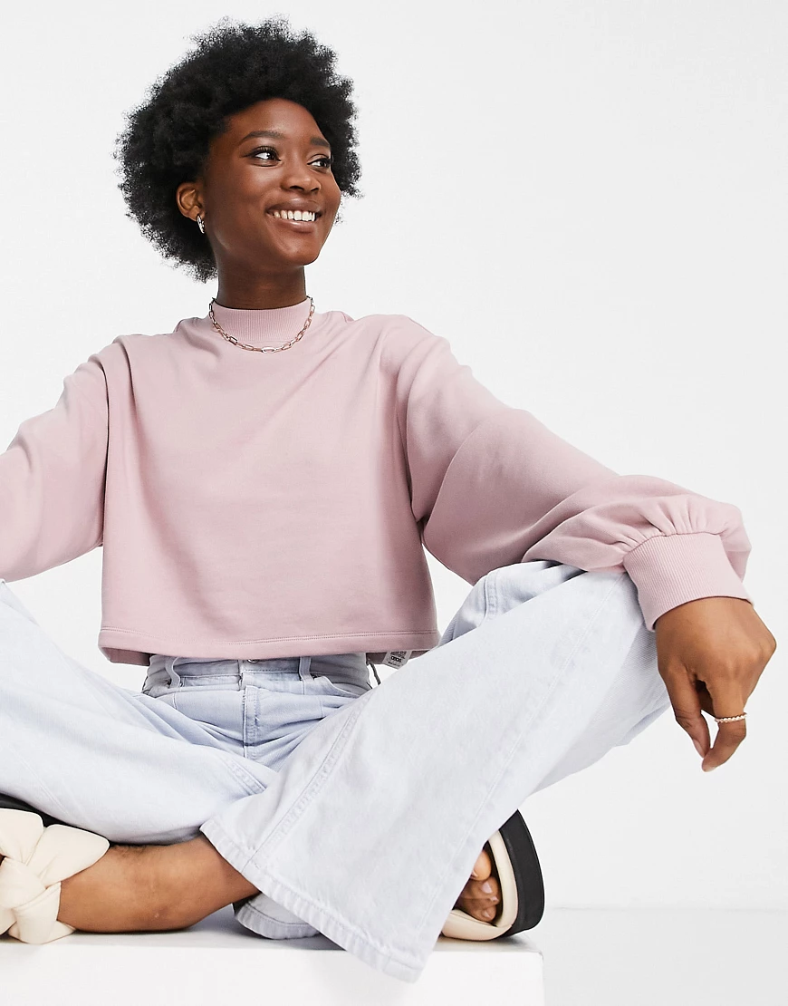 ASOS DESIGN – Kastiges, hochgeschlossenes Sweatshirt in nerzfarben-Rosa günstig online kaufen