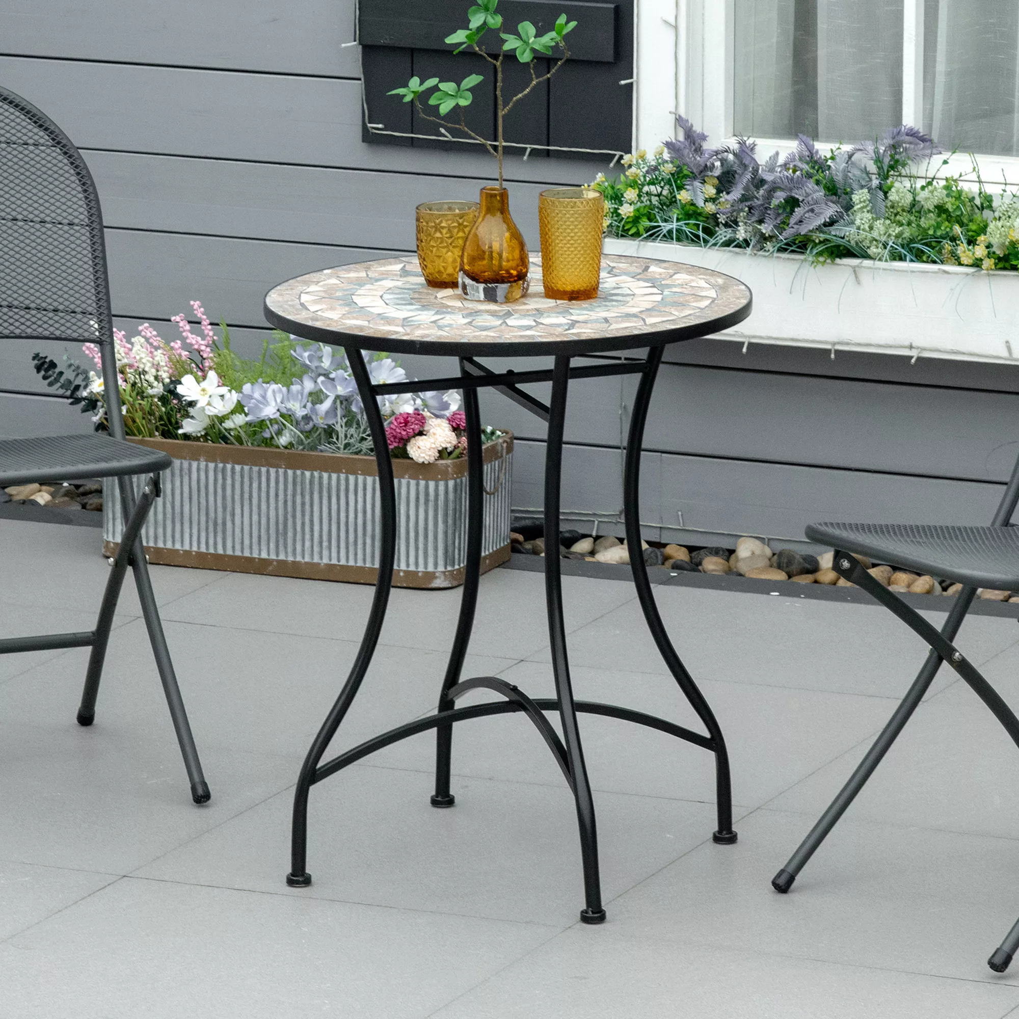 Outsunny Gartentisch Mosaiktisch rund Bistrotisch Beistelltisch mit Mosaikp günstig online kaufen