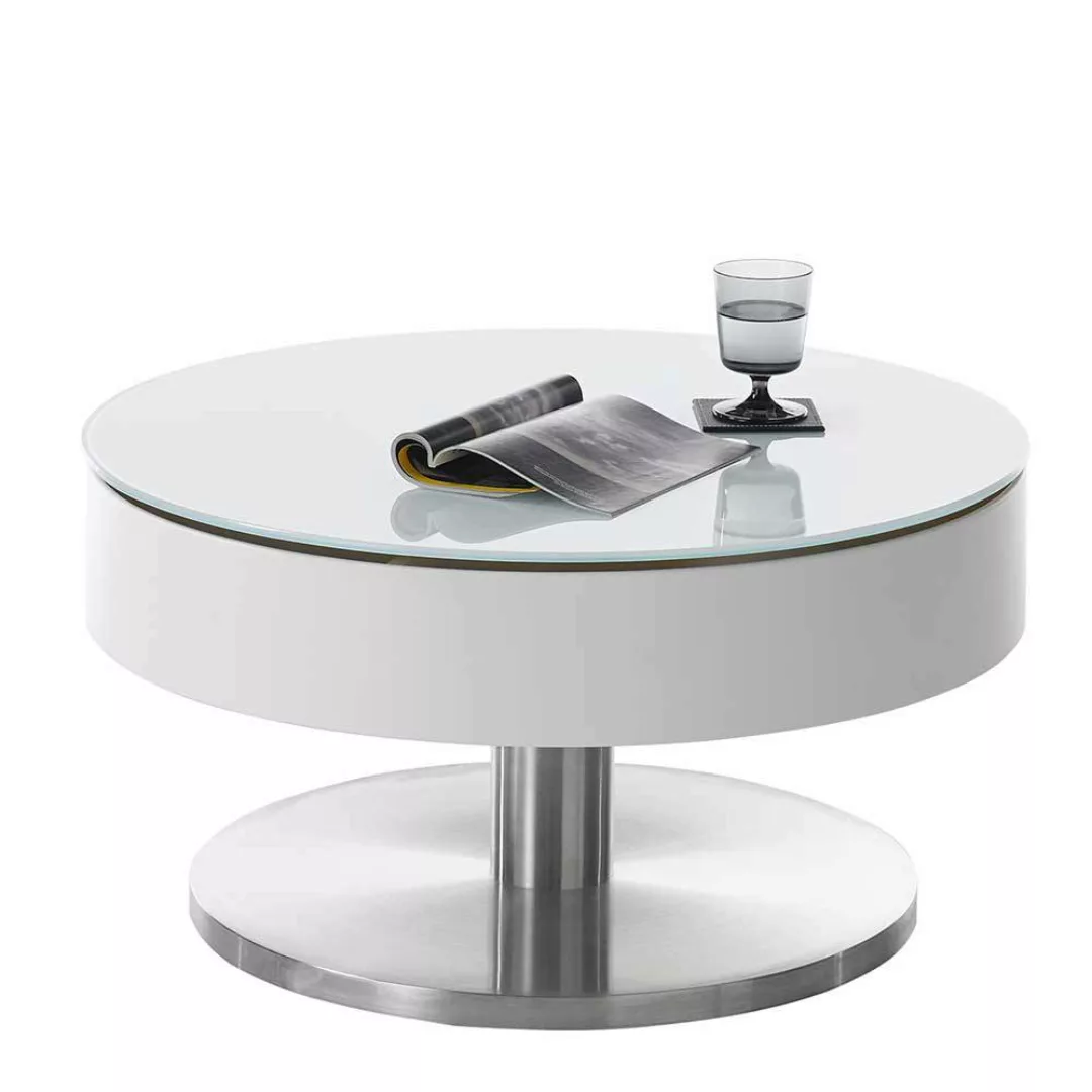 Sofa Tisch mit Staufach in Weiß & Silber Retrostil günstig online kaufen