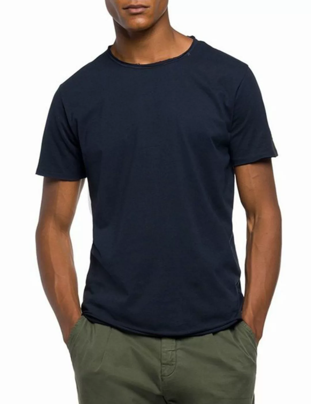 REPLAY Herren T-Shirt - 1/2-Arm, V-Neck, Baumwolle, Jersey, offene Kanten S günstig online kaufen