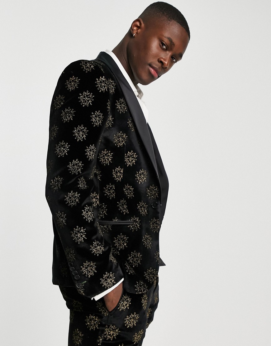 Twisted Tailor – Westgate – Enge Jacke in Schwarz mit foliertem Sternenprin günstig online kaufen