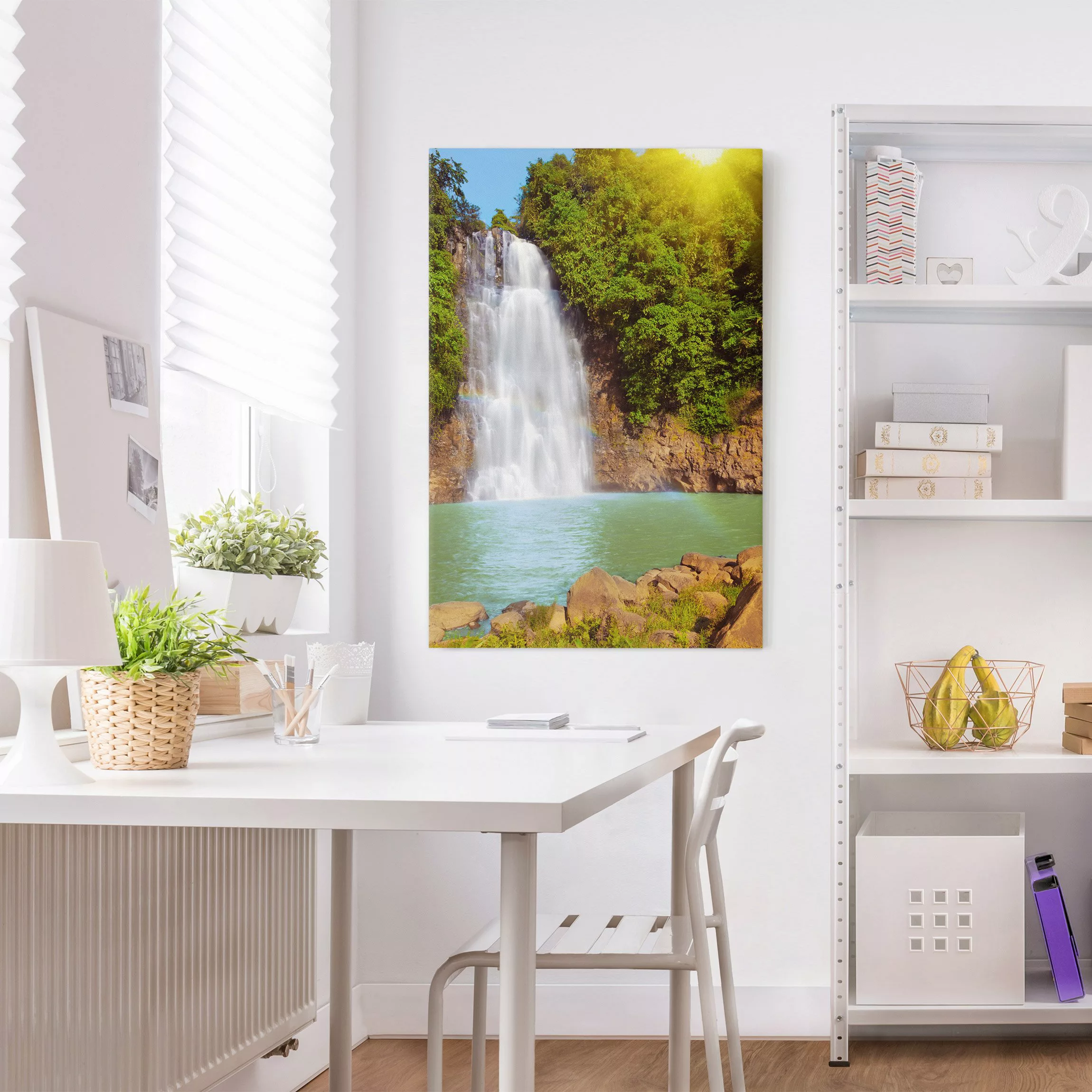 Leinwandbild Wasserfall - Hochformat Wasserfall Romantik günstig online kaufen