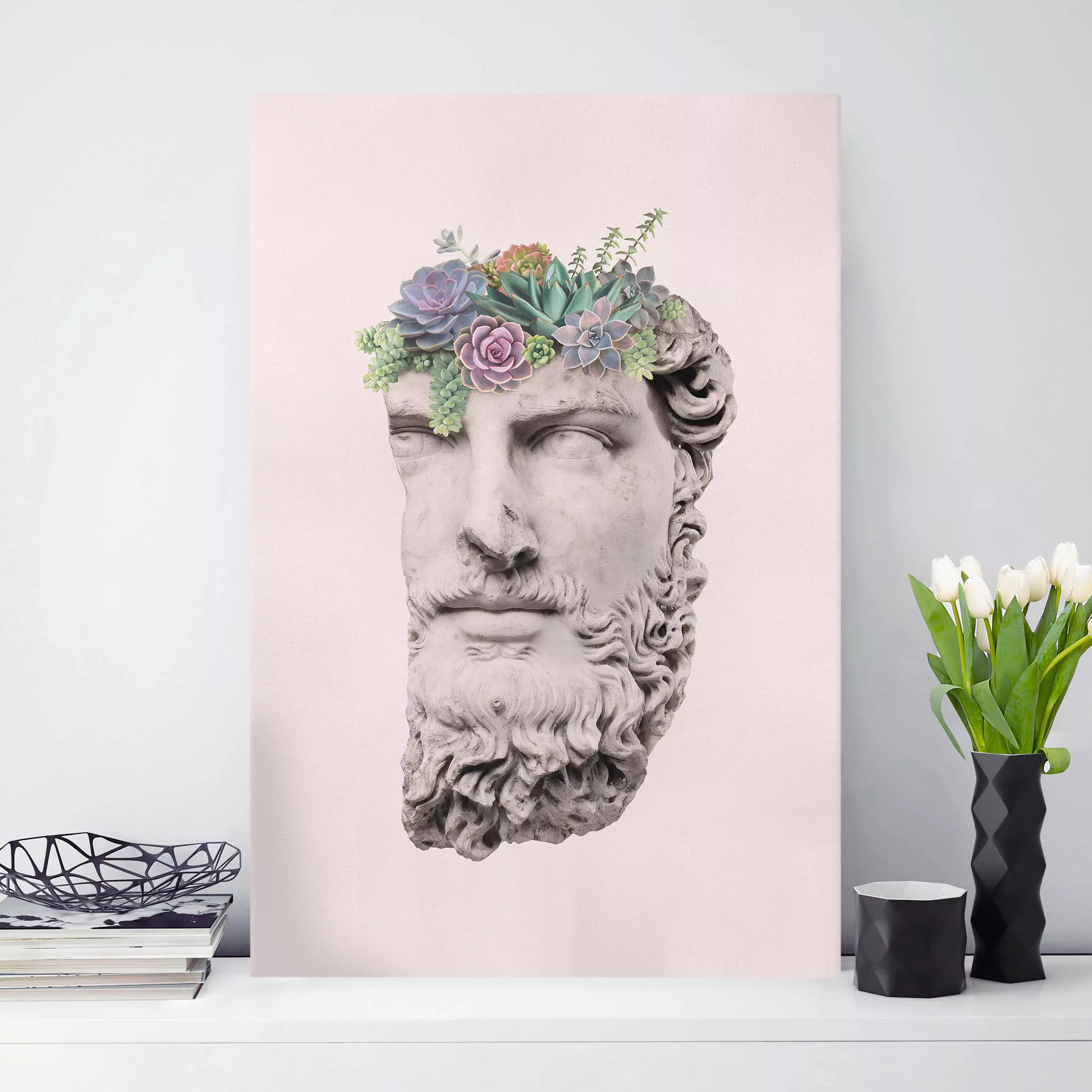 Leinwandbild Blumen - Hochformat Kopf mit Sukkulenten günstig online kaufen