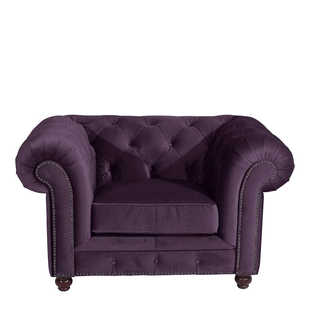 Clubsessel Chesterfield Lila aus Samtvelours 135 cm breit günstig online kaufen