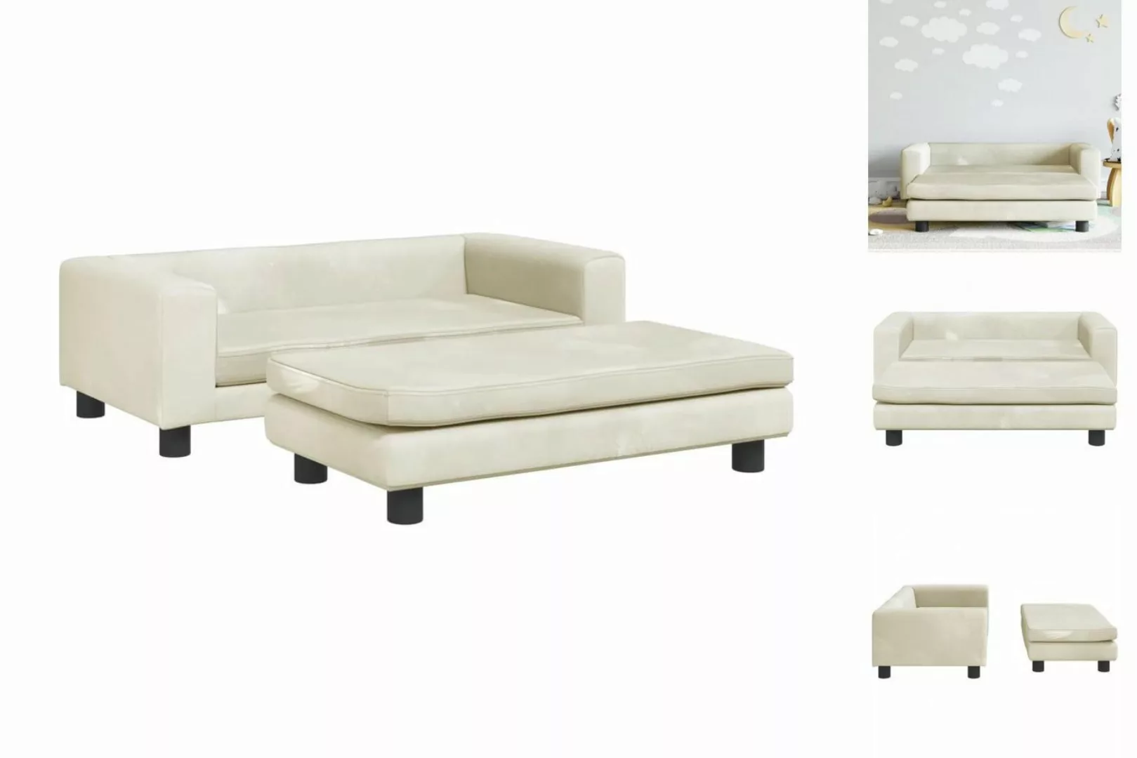 vidaXL Kindersofa Kindersofa mit Hocker Creme 100x50x30 cm Samt Kindercouch günstig online kaufen