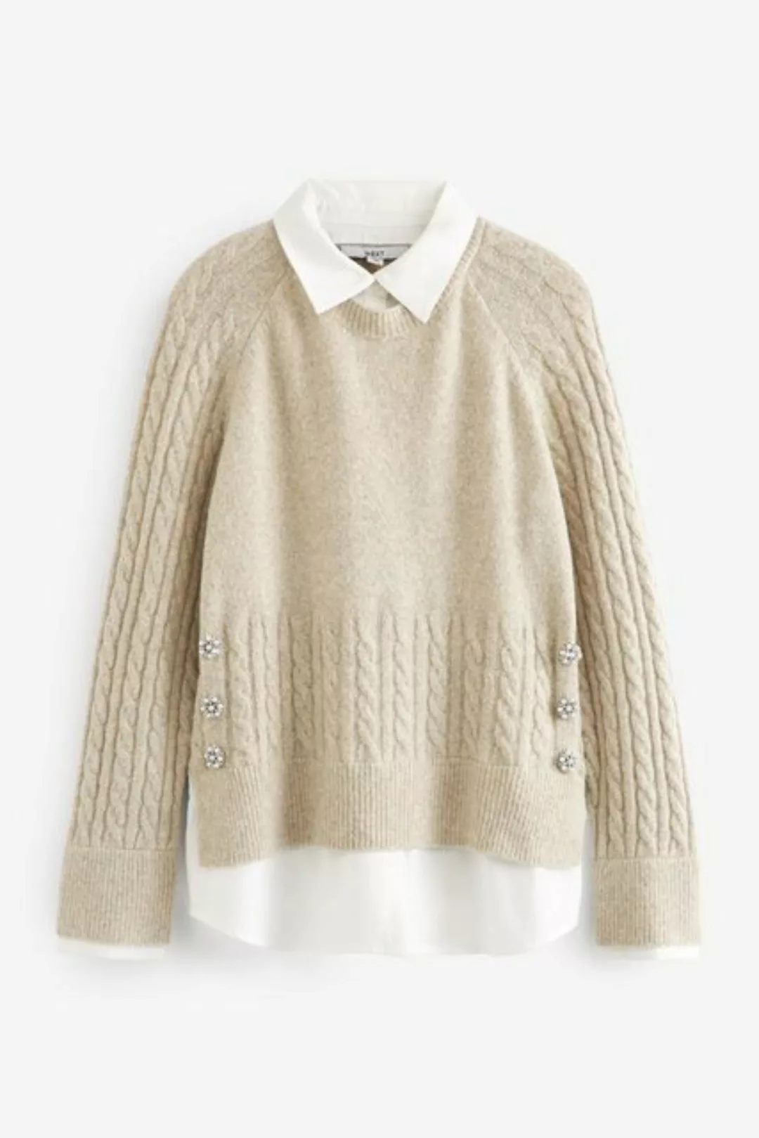 Next 2-in-1-Pullover Pullover mit Blusendetail und Schmuckstein (1-tlg) günstig online kaufen
