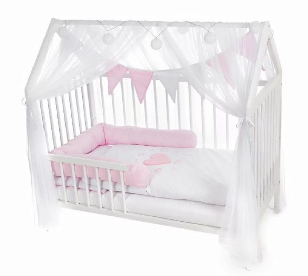 Babyhafen Hausbett Babybett 120x60 Rausfallschutz Gitterbett Umbaubar Herze günstig online kaufen