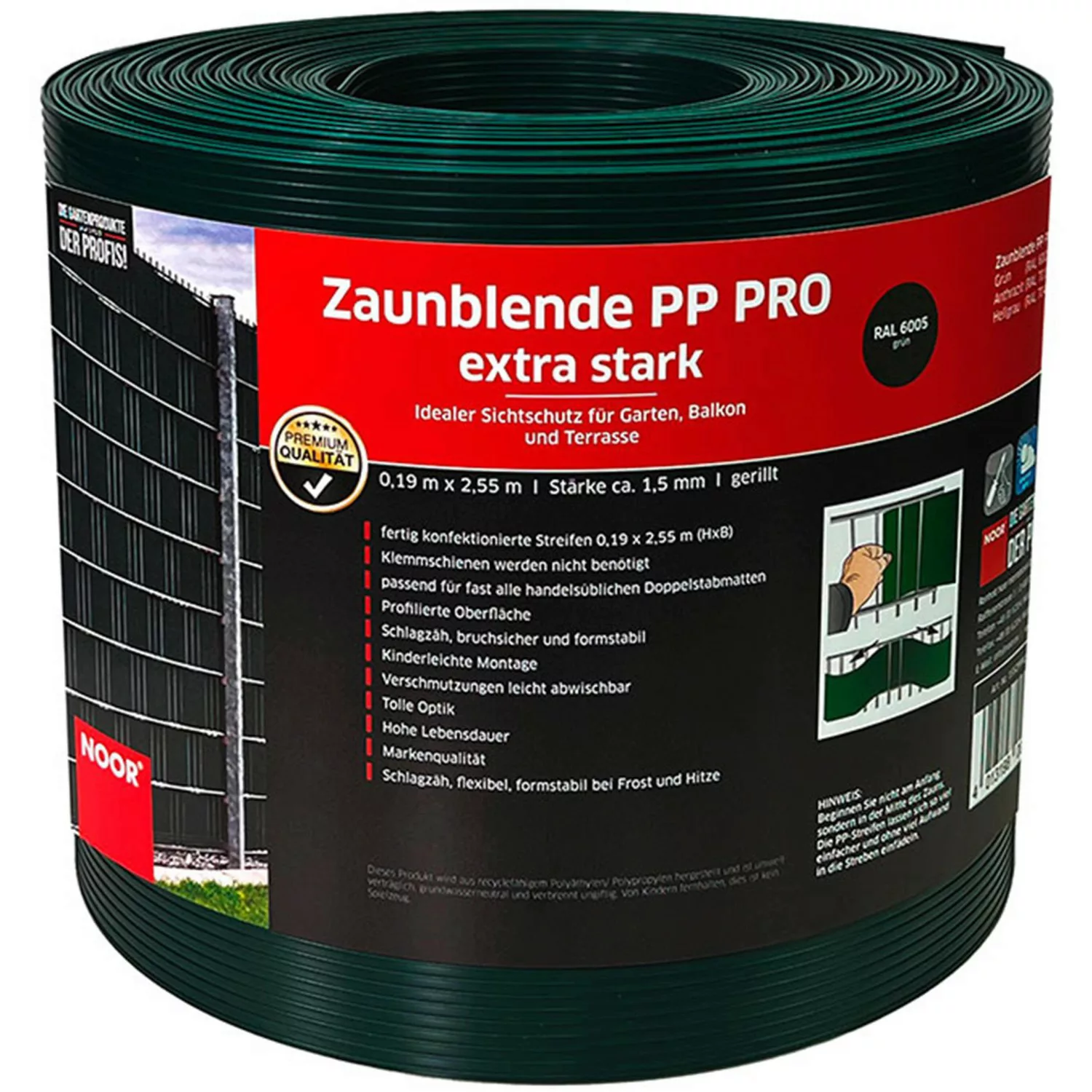Noor Sichtschutzstreifen PP Pro Extrastark 0,19 m x 2,55 m Grün günstig online kaufen
