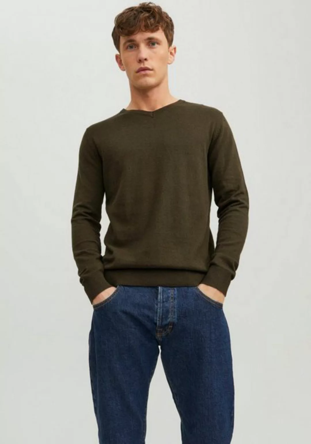 Jack & Jones Longsleeve Dünner Langarm Strickpullover V-Neck Basic Sweater günstig online kaufen