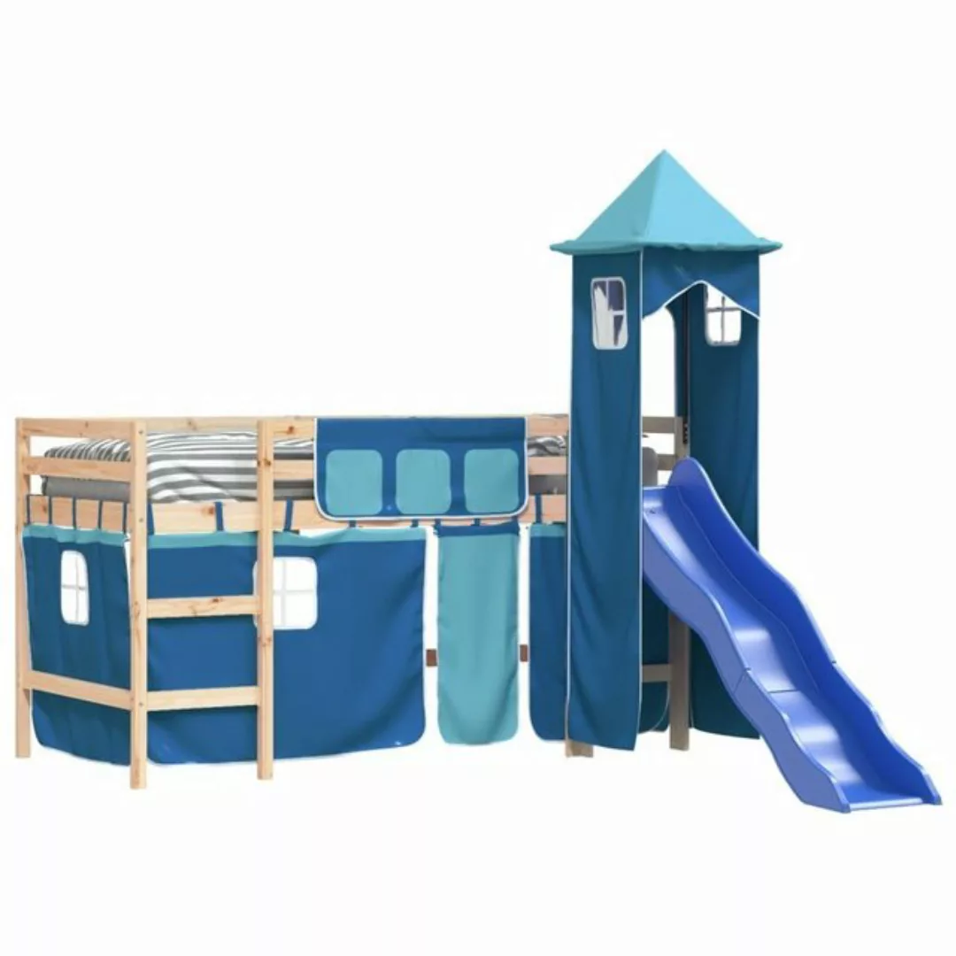 vidaXL Kinderbett Kinderhochbett mit Turm Blau 80x200 cm Massivholz Kiefer günstig online kaufen