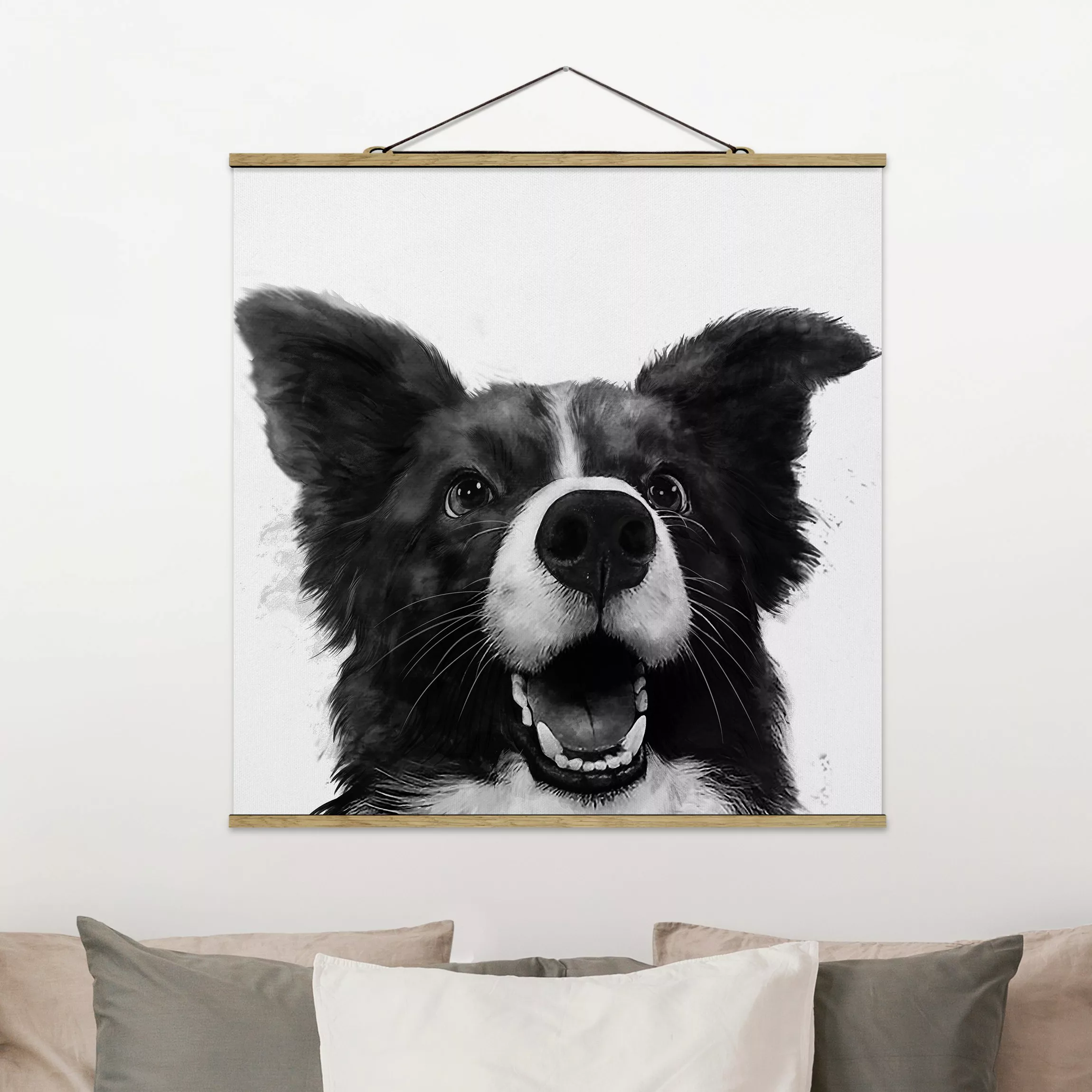 Stoffbild Tiere mit Posterleisten - Quadrat Illustration Hund Border Collie günstig online kaufen