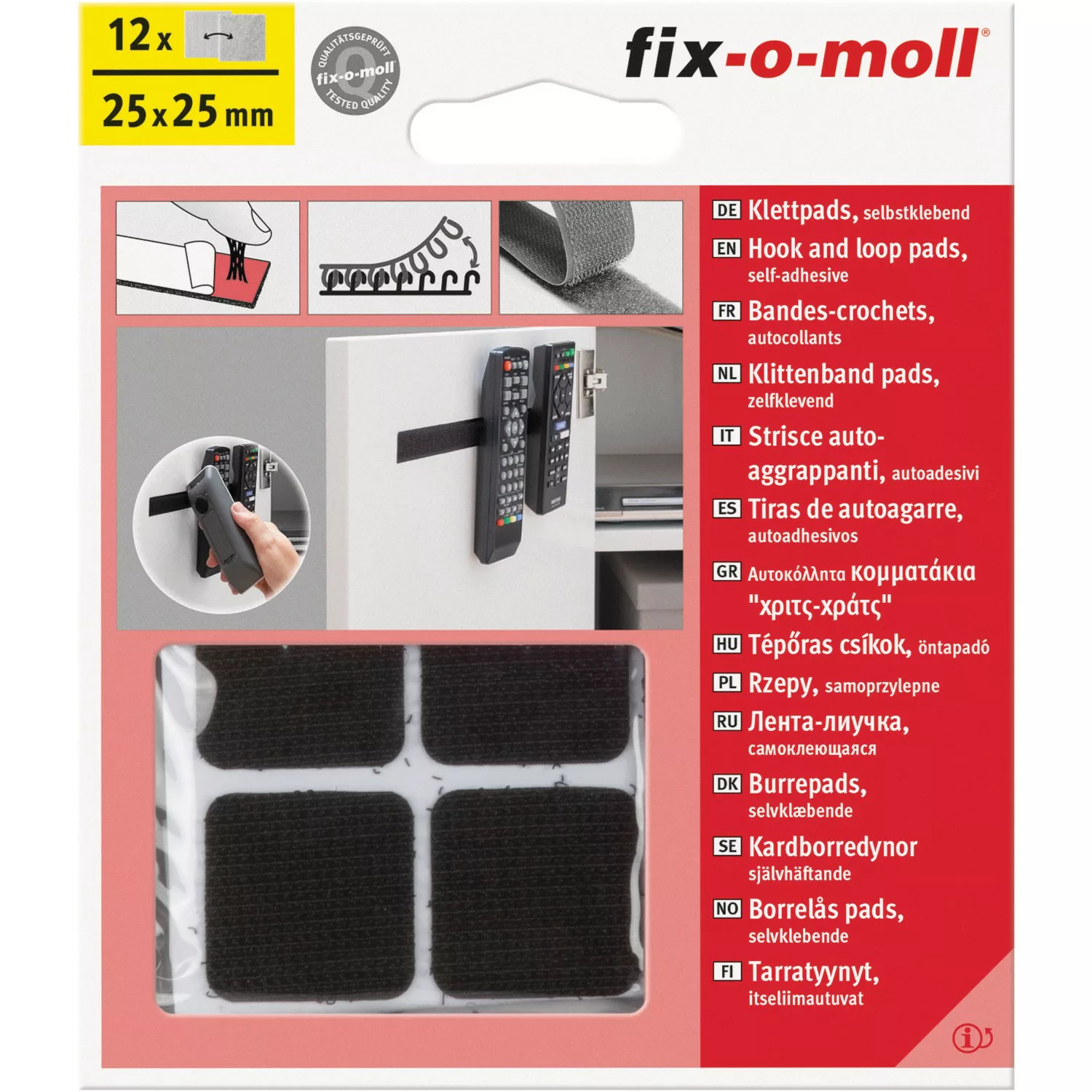 Fix-o-moll Klettpads selbstklebend 12 Sets Schwarz 25 mm x 25 mm günstig online kaufen