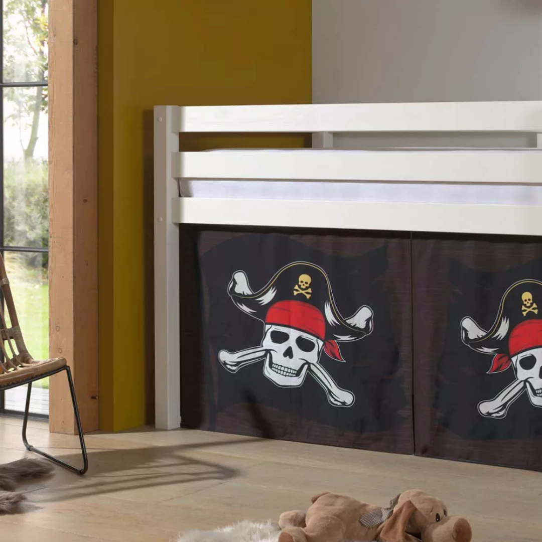 Piraten Halbhochbett aus Kiefer Massivholz weiß lackiert günstig online kaufen