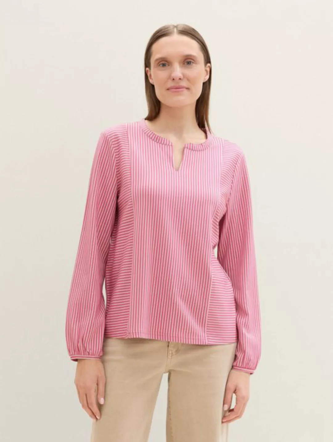 TOM TAILOR Langarmshirt Bluse mit Streifenmuster günstig online kaufen