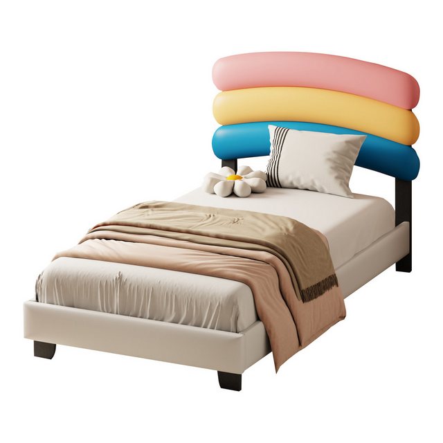 Flieks Polsterbett, Kinderbett Einzelbett mit Regenbogen Kopfteil 90x200cm günstig online kaufen