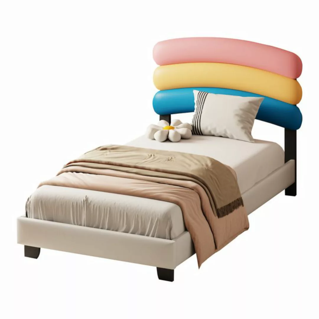 Flieks Polsterbett, Kinderbett Einzelbett mit Regenbogen Kopfteil 90x200cm günstig online kaufen